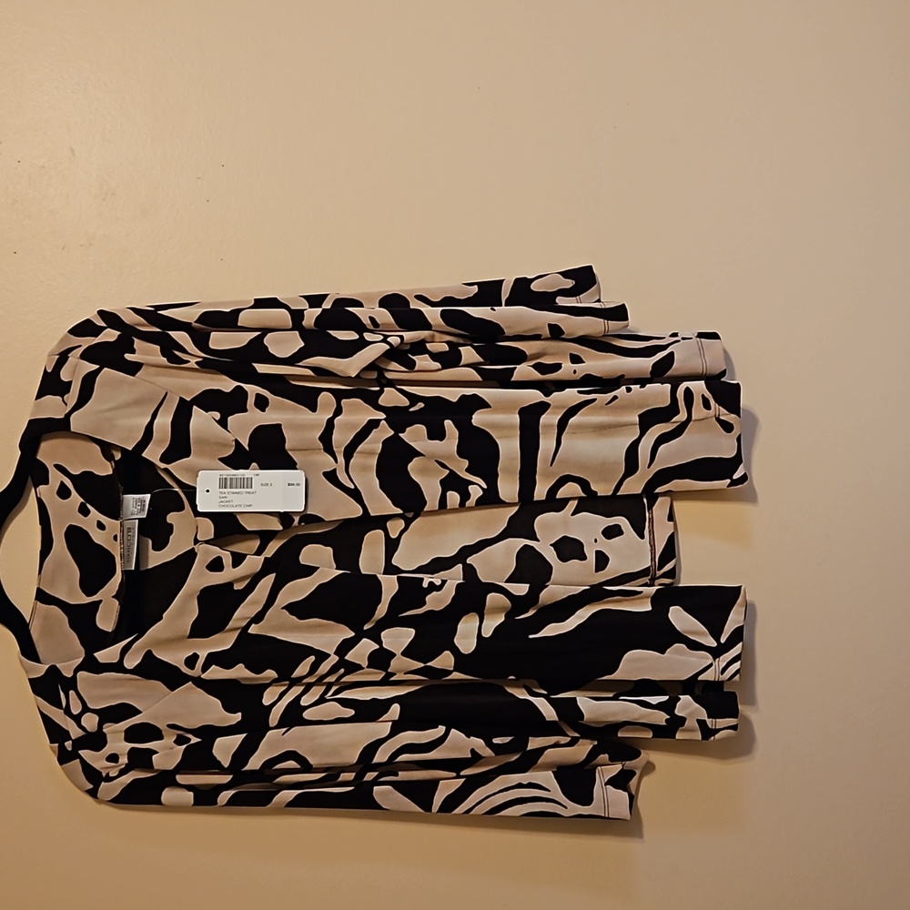 NWT CHICO'S travelers 2/L brown,dark brown/black open front jacket